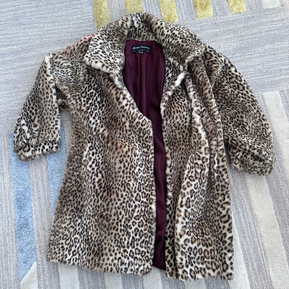 Vintage Giorgio Parnucci Leopard Print Faux Fur Coat